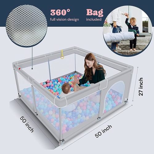TODALE Baby Playpen, Medium Playpen for Babies and Toddlers, Indoor & Outdoor Kids Activity Center, Kids Safety Play Pens Play (Light Grey, 50x50x27 Inch) - 50x50x27 Inch (Pack of 1)
