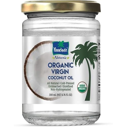 Parachute Naturalz Virgin Coconut Oil | 100% Organic Cooking Oil, Hair Oil and Body Oil | Cold Pressed | USDA Certified |6.8 Fl. Oz.