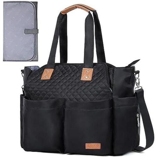 Lekebaby Large Diaper Tote Bag for Mom Baby Diaper Satchel Bag with Insulated Pockets & Changing Pad & Stroller Straps