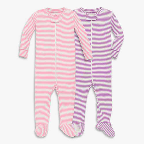 Baby organic zip footie in mini stripe 2-pack