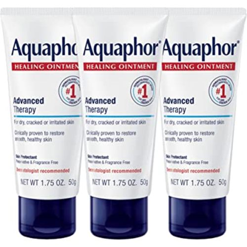 Aquaphor Healing Ointment Advanced Therapy Skin Protectant, Body Moisturizer for Dry Skin, Minor Cuts and Burns, Dry Cuticles, Cracked Heels, Hands and Lips, 1.75 Oz Tube, Pack of 3