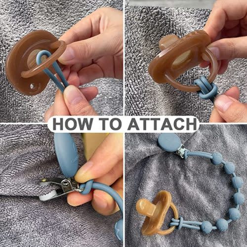 Cuddle Campus Silicone Pacifier Clip Holder with One Piece Design, Pack of 4 Soft Flexible Binky Clips with Texture for Baby Boy and Girl - Neutral Colors - 0-6m Round