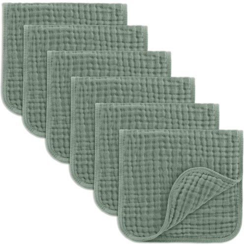 Comfy Cubs Muslin Burp Cloths - Large 100% Cotton Washcloths, 6 Layers (Fern, 6-Pack, 20"X10")