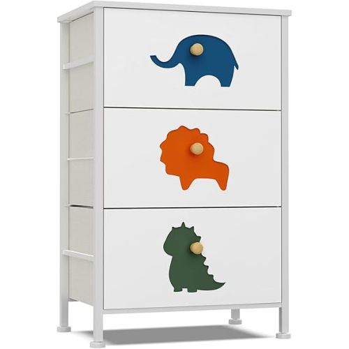FRAPOW Kids Dresser for Bedroom, Baby Dresser with 3 Fabric Drawers Tall Storage Organizer for Toddler Child with Wood Top Metal Frame for Living Room, Nursery, Closet, Apartment
