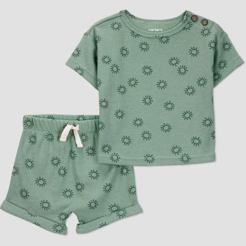Carter's Just One You®️ Baby Boys' Suns Thermal Top & Bottom Set - Green 3M: Elastic Waistband