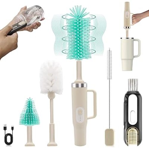 5 in 1 Electric Bottle Brush Cleaner, Creative Bottle Brush Kit for Better Cleaning, 360° Efficient Cleaning, Baby Bottle Cleaner Brush for Baby Bottle with Straw Brush, Travel Bottle Brush Set