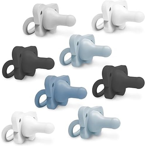 Bundle of Dr. Brown's HappyPaci 100% Silicone Baby Pacifier, Contoured One-Piece Design, Light-Blue, Blue, White, Gray, Black, 0-6m, BPA-Free, 8-Pack