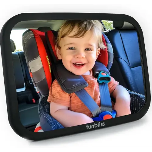 Funbliss Baby Car Mirror for Rear Facing Seat,360° Rotation, Safety Certified Shatterproof Acrylic Glass, Clear Wide View,Infant Mirror for Car Seat Rear Facing
