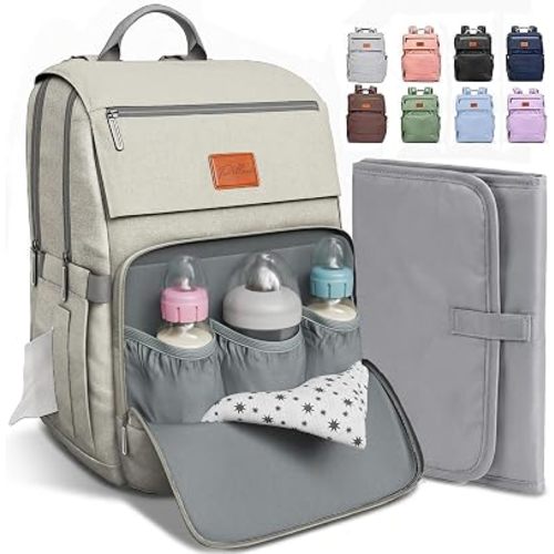 Baby Shower Gifts Diaper Bag Backpack, Baby Diaper Bag, Large Baby Bag for Boys & Girls, Waterproof, 16 Pockets, Insulated Bottle Holders, Durable,Travel-Friendly & Lightweight,Easy Organization,Beige