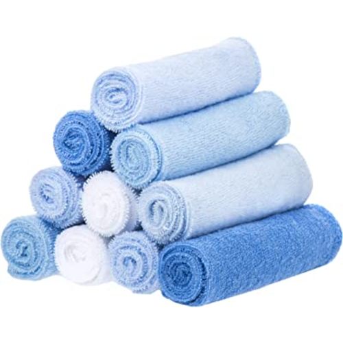 Spasilk Washcloth Wipes Set for Newborn Boys and Girls, Soft Terry Washcloth Set, Pack of 10, Blue