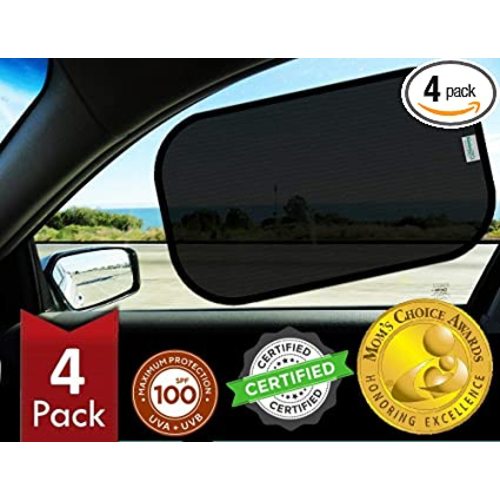 kinder Fluff Car Window Shade (4Pack)-The Only Certified Car Window Sun Shade for Baby Proven to Block 99.95% UVR - Mom's Choice Gold Award - Car Seat Sun Protection - Standard - 20x12in (51x31cm) - 2 Semi-Transparent + 2 Transparent