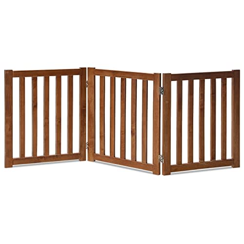 LZRS 3-Panel Wooden Free Standing Foldable Dog Gate – 24" High,Step-Over Safety Pet Gate for Doorways, Stairs, Hallways, Indoor Dog Barrier for Small to Medium Dogs & Puppies, Oak