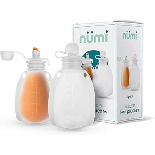Nümi Reusable Baby Silicone Food Pouches 2 Pack - Refillable Food Storage for Kids,Baby - Squeeze Pouch Washable Refill - for Yogurt Applesauce and More for Babies/Toddlers, Simple Modern up to 5oz