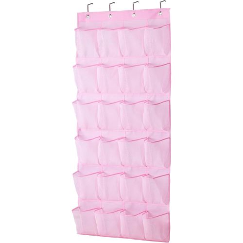 MISSLO Kids Shoe Organizer Pink Room Decor for Bedroom Door Hanging Baby Closet Storage over the Rack Breathable 24 Large Mesh Pockets for Toddler Girl