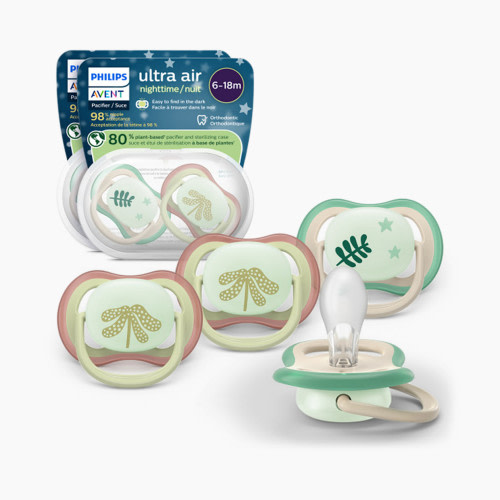 Philips Avent Ultra Air Pacifier Night 6-18M (4 Pack) - Fern Night / Pancake Plant, 6-18M