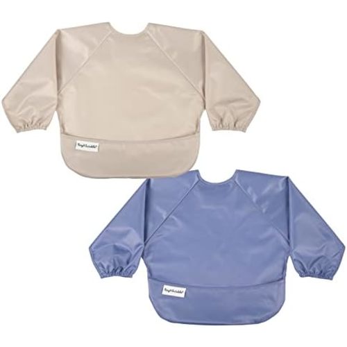 Tiny Twinkle Mess Proof Baby Bib, 2 Pack Long Sleeve Bib Outfit, Waterproof Bibs for Toddlers, Machine Washable, Tug Proof