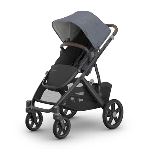 UPPAbaby Vista V3 Convertible Single-to-Double Stroller for Baby & Toddler, 30+ Configurations, Car Seat Compatible, All-Wheel Suspension, XL Basket – Julian (Dusty Blue Mélange/Carbon Frame)