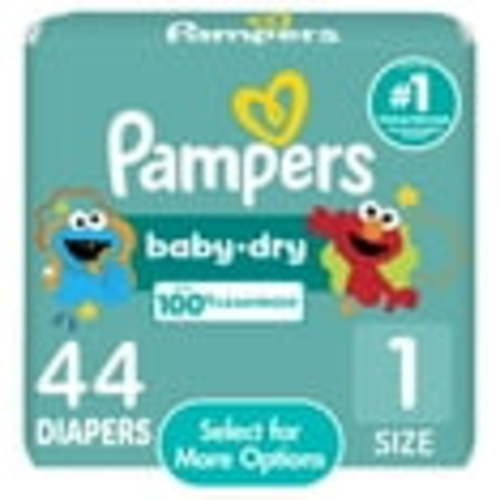 Pampers Baby Dry Size 1 Diapers, 44 Count, Leakproof Nights, Hypoallergenic, Latex-Free