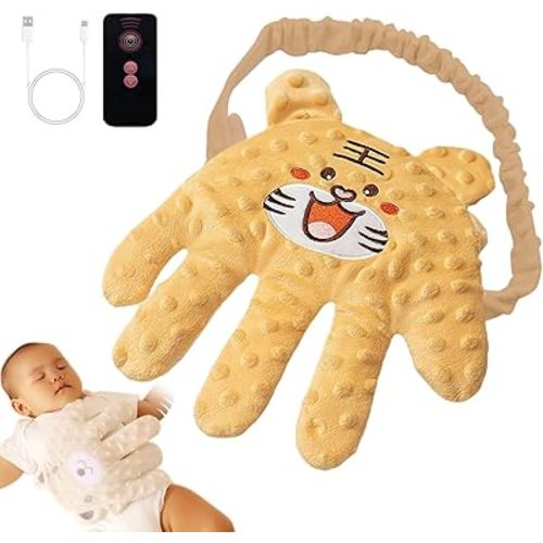 Baby Soothing Palm, Baby Patter for Sleep, Baby Startle Prevention Hand Glove Electric Baby Hand Pillow Red Bean Filling Cute Baby Soothing Palm for Newborns Baby Girl Baby Boy,Yellow Tiger
