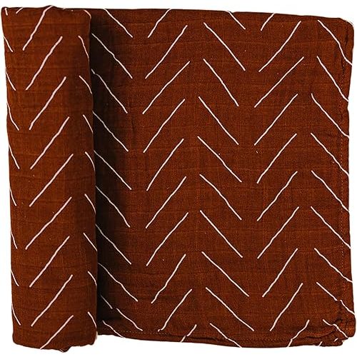 Mebie Baby Rust Mudcloth Muslin Swaddle, Modern and Neutral Swaddle Blanket for Baby Girl or Boy, Soft Baby Blankets, Newborn Swaddle Blanket, 0-3 Month, Comfy Wrap, Baby Essentials & Gifts