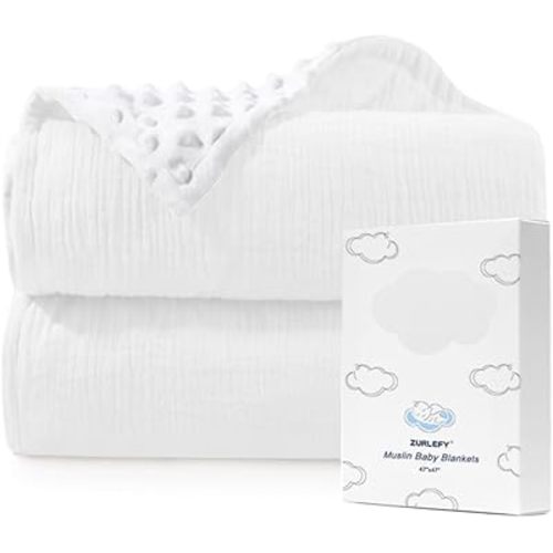 White Baby Blankets Neutral for Unisex Girls and Boys, Muslin Cotton Baby Blanket for Newborn, Infant, Solid Toddler Blanket(43-12)