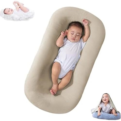 Baby Lounger, Bionic Design Baby Lounger for Newborn 0-24 Months, Soft Organic Cotton Breathable Lounger Pillow for Infants (Apricot Baby Lounger)