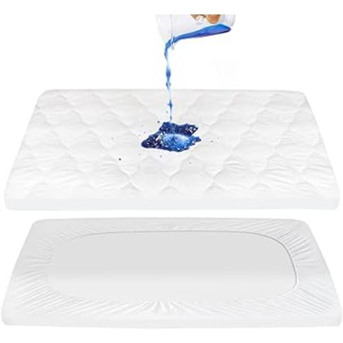 Pack and Play Mattress Pad Sheets Cover Waterproof, Soft Quilted Pack and Play Protector, 27" X 39" Fit Graco Pack and Play Crib Mattress Pad, Baby Portable Mini Cribs and Foldable Mattresses Pad