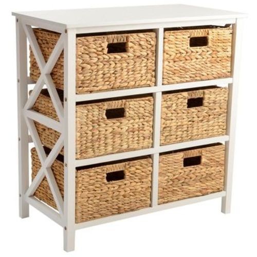 eHemco 3 Tier X-Side Storage Drawers with 6 Water Hyacinth Natural Wicker Baskets