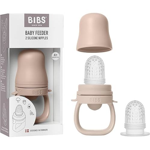 BIBS Baby Feeder with 2 Silicone Nipples, Compatible with Freezer Tray, Easy-Grip, BPA-Free - Ideal for Teething & Self-Feeding, 4+ Months - Blush