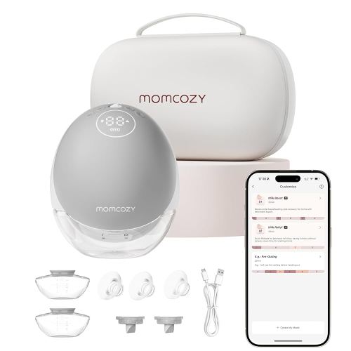 Momcozy Breast Pump Hands Free Upgraded Mobile Flow | M9, App Discreet Control with Personalized Multi-Modes & 15 Levels, Wearable Breast Pump 24mm (Gray, 1 Count)