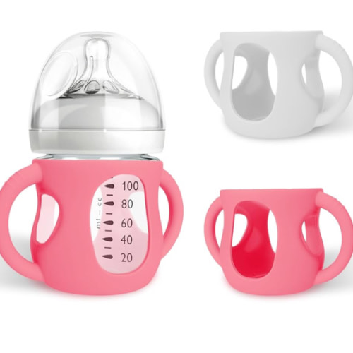 Silicone Sleeves for Avent Natural Glass Baby Bottles, BPA Free, Anti Breakage Baby Bottle Holder with Handles (Pink + White, 4 Ounce)