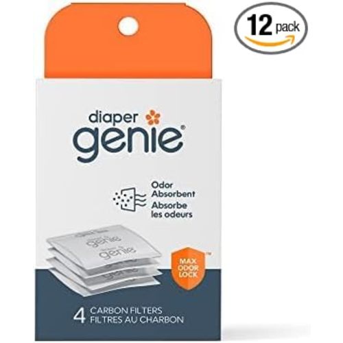 Diaper Genie Carbon Filter | Diaper Pail Odor Eliminator & Deodorizer | Compatible with the-Diaper Genie Complete and Expressions Pail,4 Count (Pack of 12)