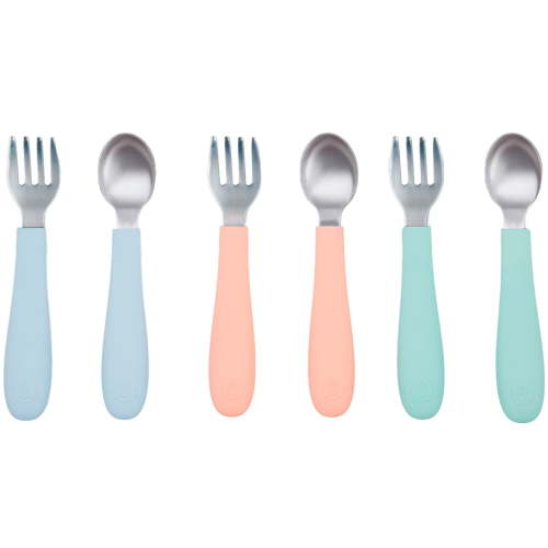 WeeSprout Toddler Utensils, 3 Forks & 3 Spoons, 18/8 Stainless Steel & Food Grade Silicone