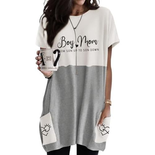 Mom Sweatshirt for Women - Casual Loose Shirt Dress Tunic Tops with Pockets, Soft Mom Outfits Gift