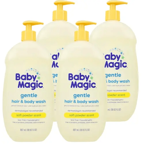 Baby Magic Gentle Hair & Body Wash, Soft powder scent, 30 Fl Oz, Pack of 4, With nourishing Calendula and Coconut Oil