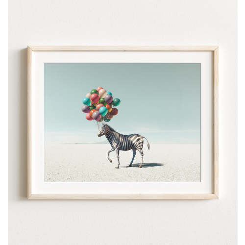 Zebra with Balloons Art Print