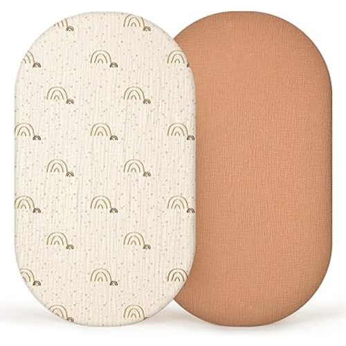 lulumoon Muslin Bassinet Sheets Baby: Cotton Bassinet Sheets Fitted for Boys and Girls - Bassinet Sheets for Oval Rectangle or Hourglass Mattress