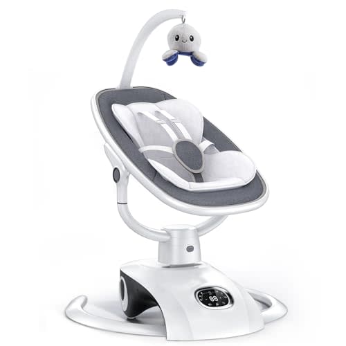 VaVaSoo Electric Baby Swing for Infants 6 Motion Automatic Baby Swings Newborn Baby Rockers for Baby Girl & Boy with Remote Control, 5 Speed, 13 Melodies, Light Gray