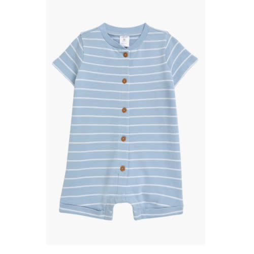 Stripe Button-Up Cotton French Terry Romper