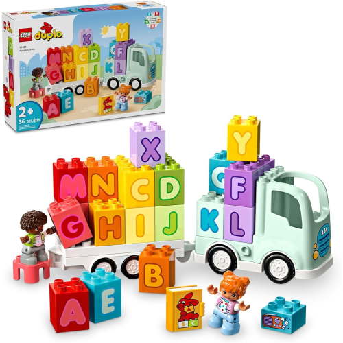 MokeTown Alphabet Truck Toy - Toddler Learning & Educational Toys for Preschool, Ages 2+ - Alphabet Blocks for Boys & Girls - Baby Gift Ideas for Birthdays - 10421