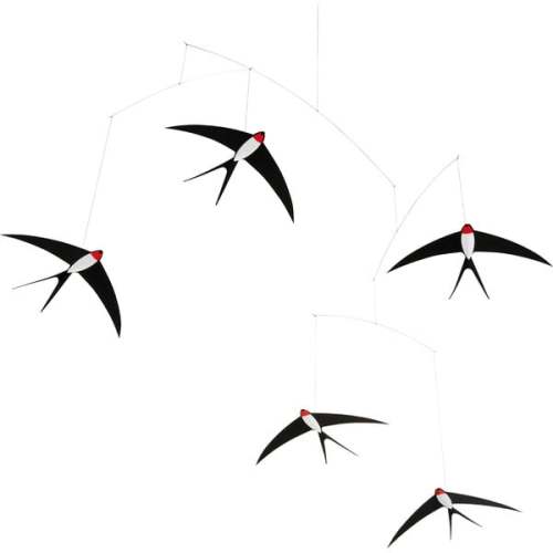Flying Swallows 5 Mobile, Black/Red - Flensted Mobiles | Maisonette