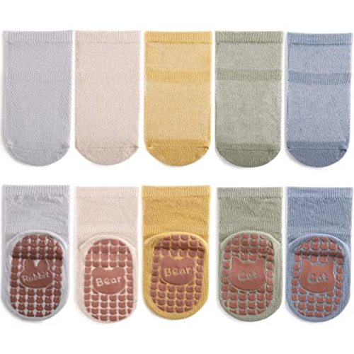 Exegawe Toddler Non Slip Socks, Cute Baby Socks with Grips Crew Socks 5 Pairs