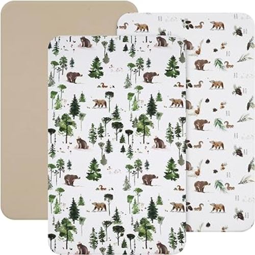 david's kids 3 Pack Mini Crib Sheets, Premium Pack N Play Sheets for Boys Girls Neutral, Soft Breathable Baby Sheets Fit Pack N Play, Playard and Mini Crib Mattresses, Woodland Animals