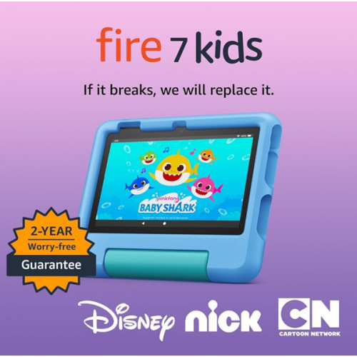 Amazon Fire 7 Kids tablet (newest model) ages 3-7. Top-selling 7" kids tablet on Amazon | ad-free content with parental controls included, 10-hr battery, 16 GB, Blue