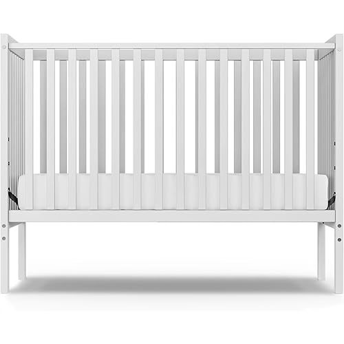 Baby Crib, 5-in-1 Full Size Convertible Toddler Bed with Sustainable Natural Pinewood for Small Baby Nursery Furniture, Non-Toxic Finish (White)