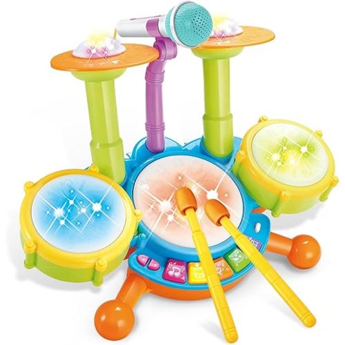 Drum Set for Toddlers 1-3, Baby Drum Set with Microphone, Kids Drum Sets for 2-5, Toddler Drum Set Toys for 1 2 3 Year Old Boy Birthday Christmas for Babies Boy Girl 6 12 18 Month