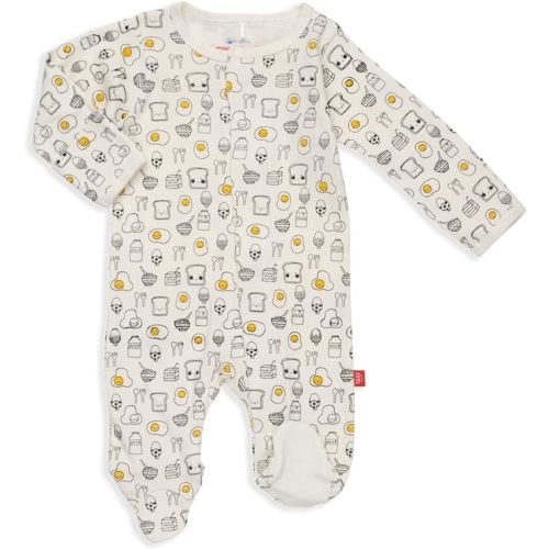 Magnetic Me Footie Pajamas - 100% Organic Cotton Baby Pajamas - Quick Magnetic Fastener Sleeper for Baby Boy and Girl - Breakfast Club - 0-3 Months