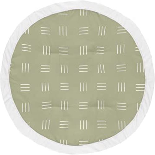 Sweet Jojo Designs Sage Green Boho Mudcloth Boy or Girl Baby Playmat Tummy Time Infant Play Mat - White Bohemian Woodland Tribal Southwest Mud Cloth Hatch Gender Neutral Triple Line