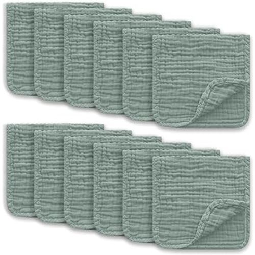 Ease Cubs Muslin Burp Cloths Large 100% Cotton Hand Washcloths for Boys & Girls, Baby Essentials Extra Absorbent and Soft Burping Rags for Newborn Registry (Green, 12-Pack, 20" X10")