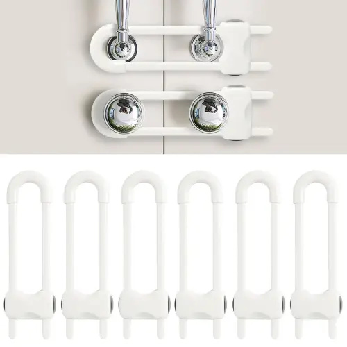 Baby Proofing Cabinets, Sliding Cabinet Locks for Babies, Adjustable U Shaped Baby Safety Locks, Childproof Cabinet Latch for Kitchen, Bathroom, Drawer, Cupboard Doors Knobs & Handles (6 Pack White)